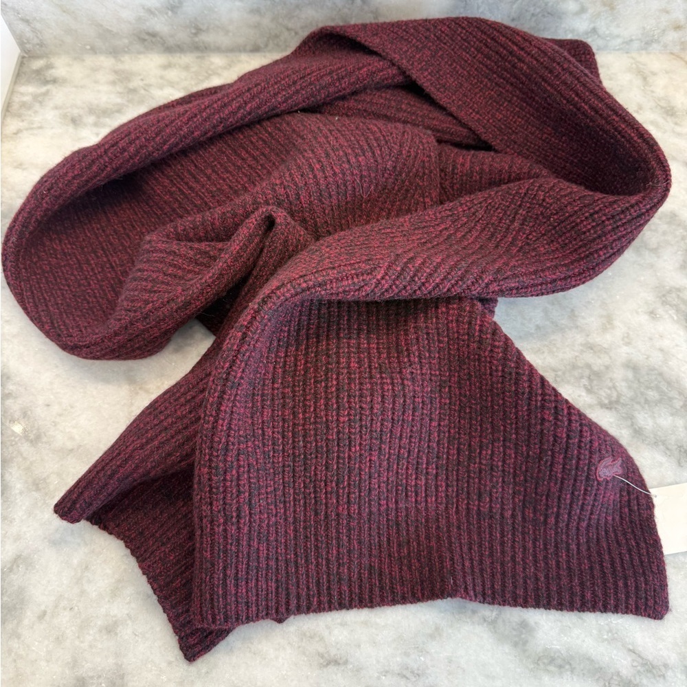 Lacoste Burgundy Ribbed Knit Scarf BNWT | Crocodile Logo Winter Scarf